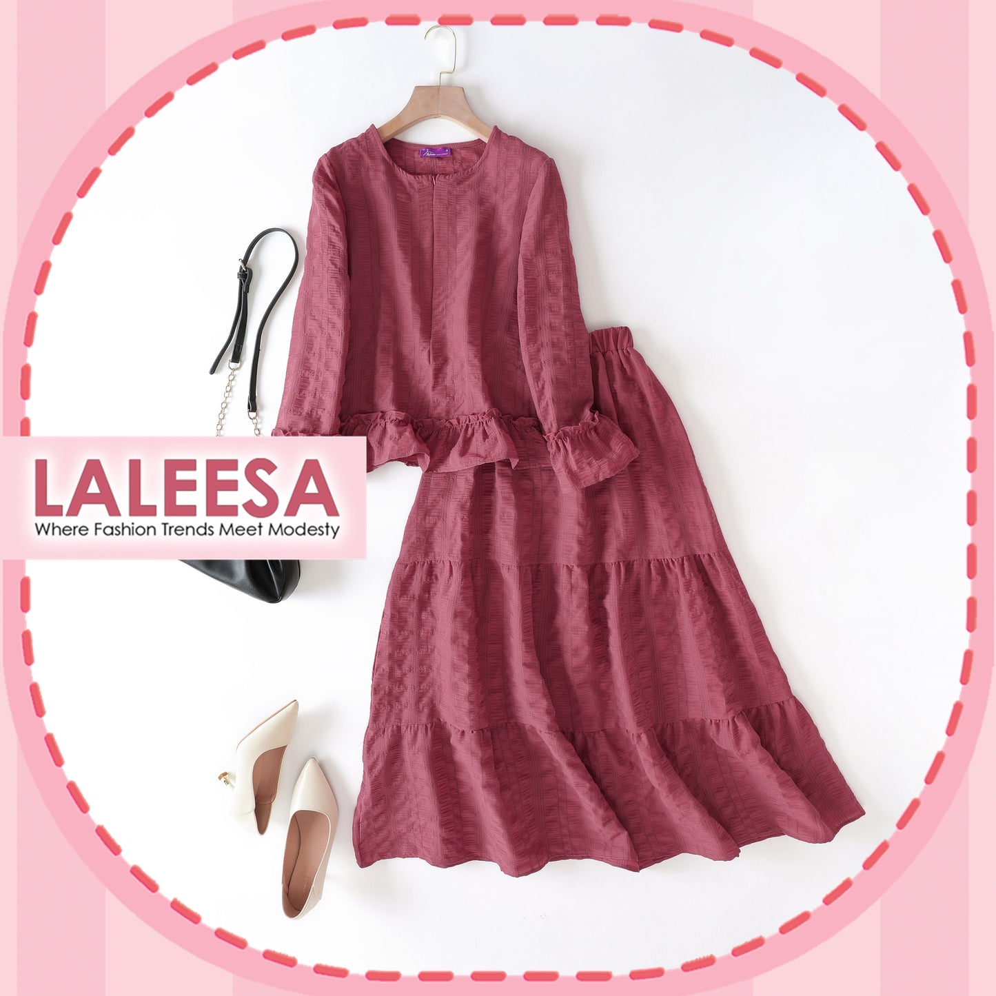 LALEESA (Blouse + Skirt) SET HAMEEDA SW844803 <BF Friendly Series> (Ironless) Set Wear Blouse Plus Size Baju Raya 2024