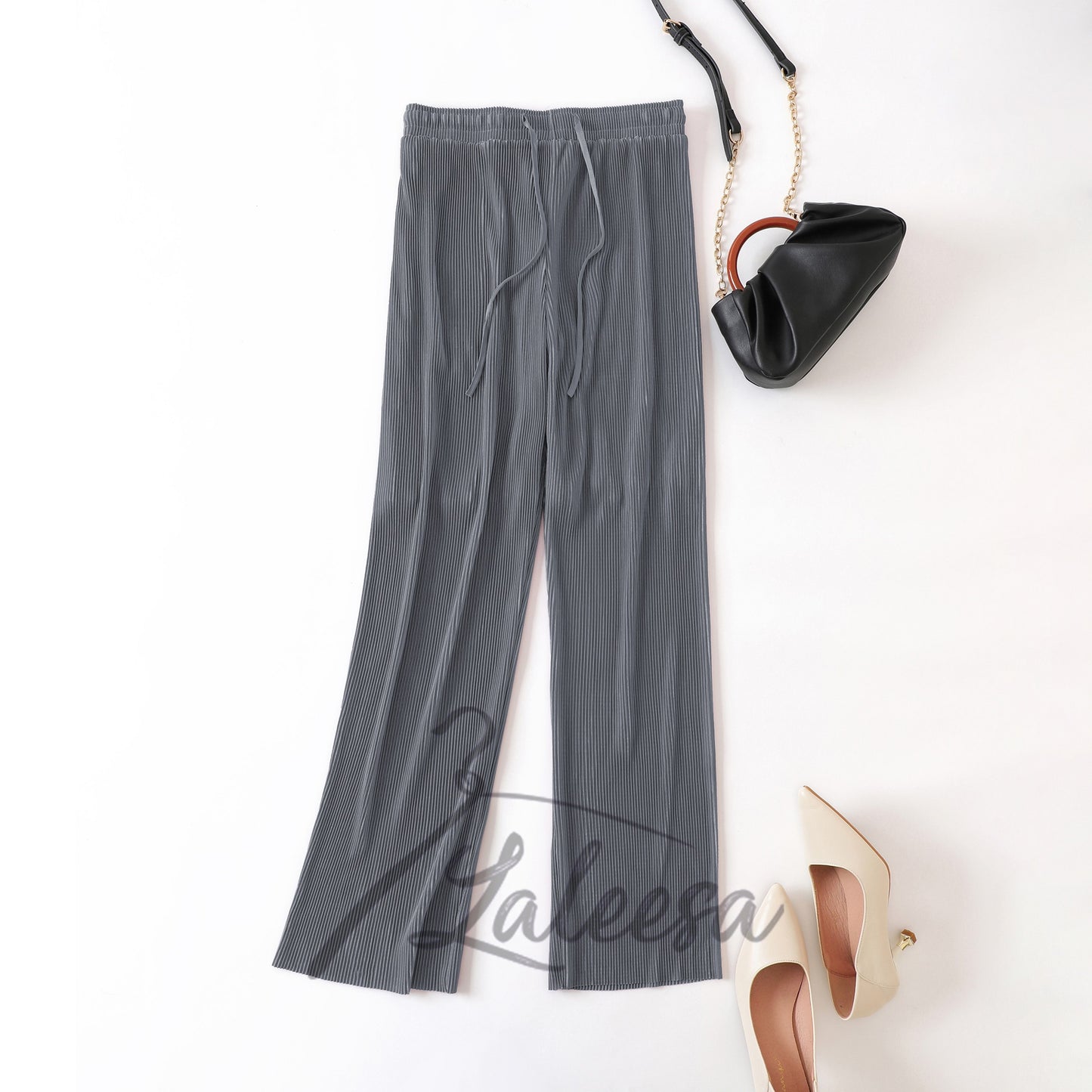 LALEESA PANTS ZOONA PS660640 <Ironless Series> (Ironless) High Waist Rubber Waist Loose Straight Long Pants Women Pants