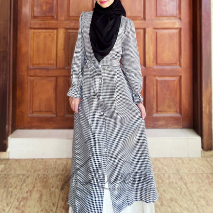 LALEESA DRESS QASEEMA LD259297 <BF Friendly Series> Checkered Button Dress Muslimah Dress Women Plus Size Baju Raya 2024