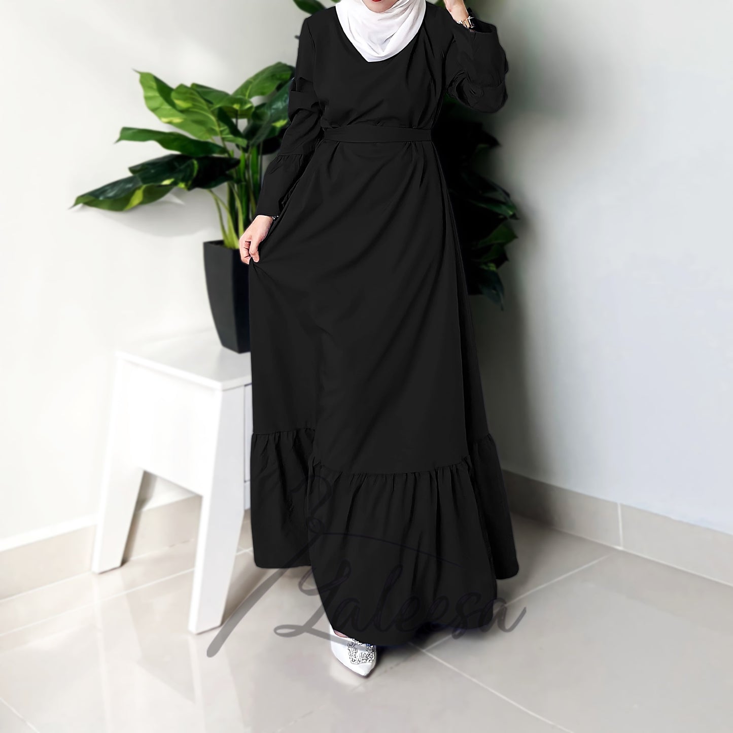 LALEESA LD251219 DRESS INAS Vintage Ruffled Hem Maxi Long Dress Muslimah Dress Women Plus Size Baju Raya 2024