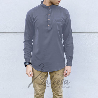 Plain Kurta Lelaki (Slim Fit) Baju Berkolar Casual Formal Men Shirt Men Baju Lelaki Baju Raya 2024