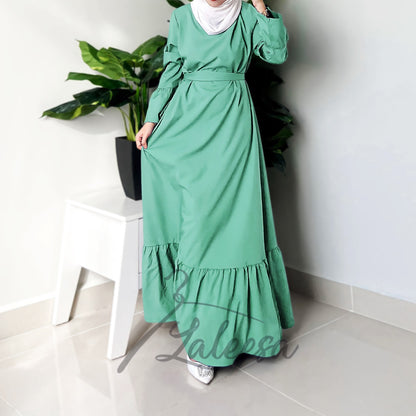 LALEESA LD251219 DRESS INAS Vintage Ruffled Hem Maxi Long Dress Muslimah Dress Women Plus Size Baju Raya 2024