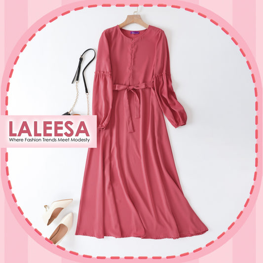 LALEESA DRESS DIYA LD269297 <BF Friendly Series> Plain Color Front Zipper Belted Long Dress Plus Size Baju Raya 2024