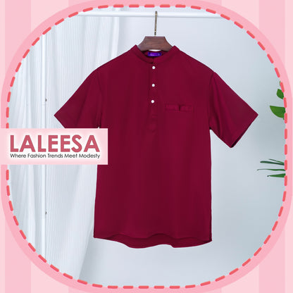 LALEESA E0303 Kurta Lelaki Lengan Pendak (Regular Fit) Satin Berkilat Baju Berkolar Men Shirt Men Baju Raya 2024