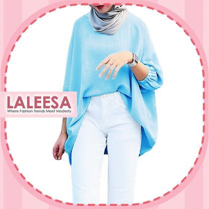 LALEESA TB469439 BLOUSE KAUREEN Irregular Hem Retro Blouse Muslimah Blouse Women Blouse Plus Size Baju Raya 2024