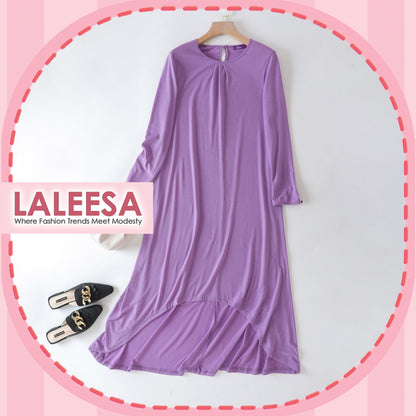 LALEESA LD258286 DRESS NAFISA Plain Round Neck Casual Long Dress Muslimah Dress Women Dress Plus Size Baju Raya 2024