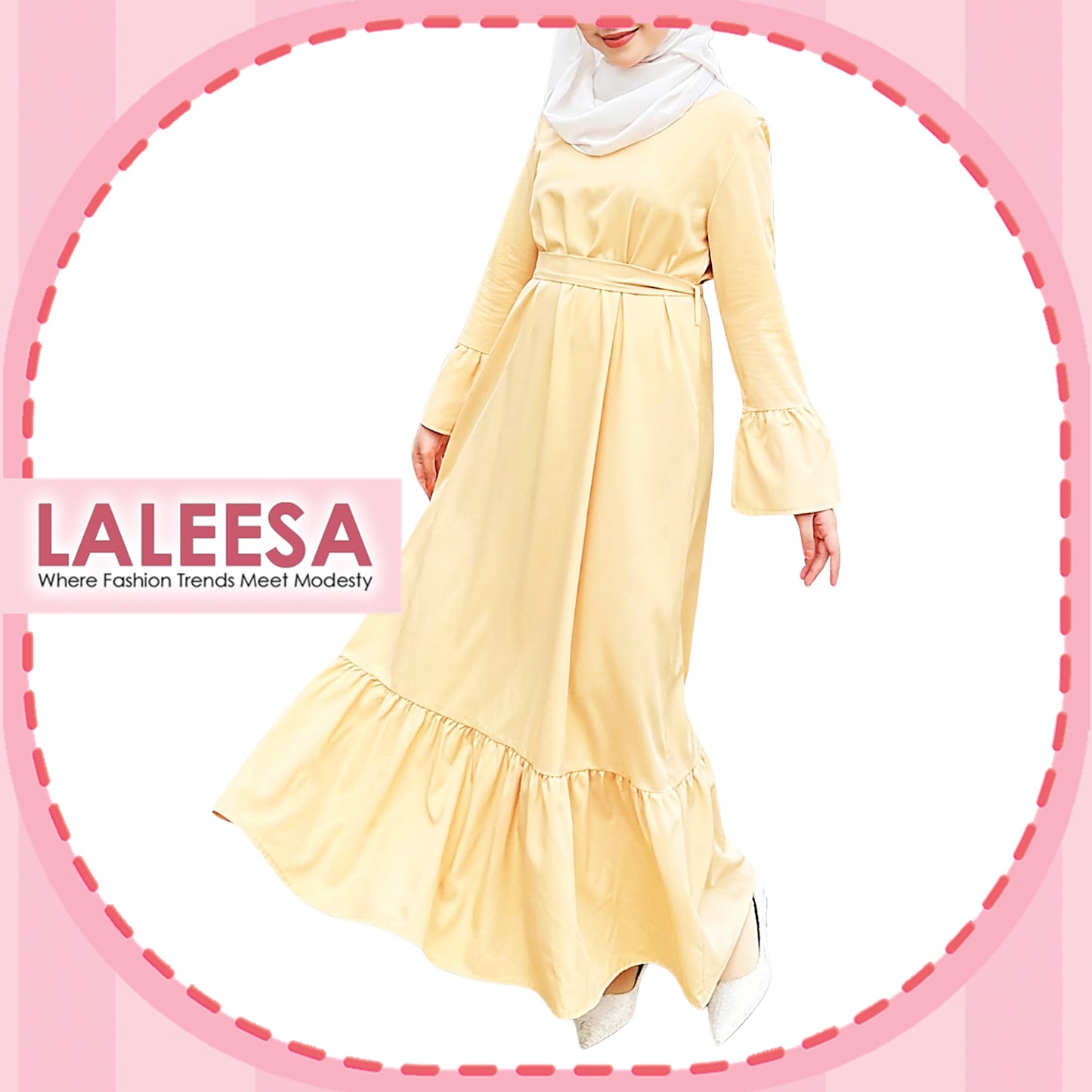 LALEESA LD251219 DRESS INAS Vintage Ruffled Hem Maxi Long Dress Muslimah Dress Women Plus Size Baju Raya 2024