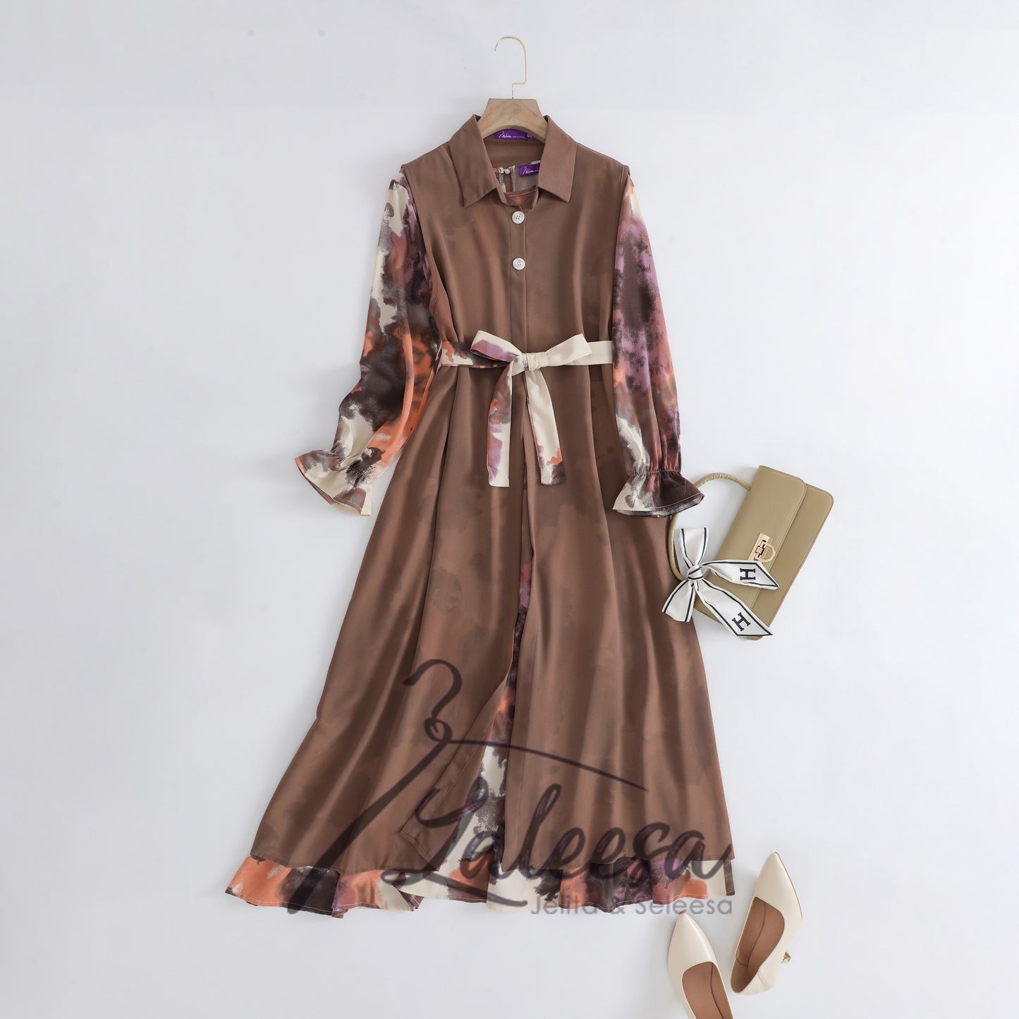 LALEESA (Dress + Cardigan) SW843894 SET ISLAH Long Dress With Chiffon Suit Set Wear Dress Women Plus Size Baju Raya 2024