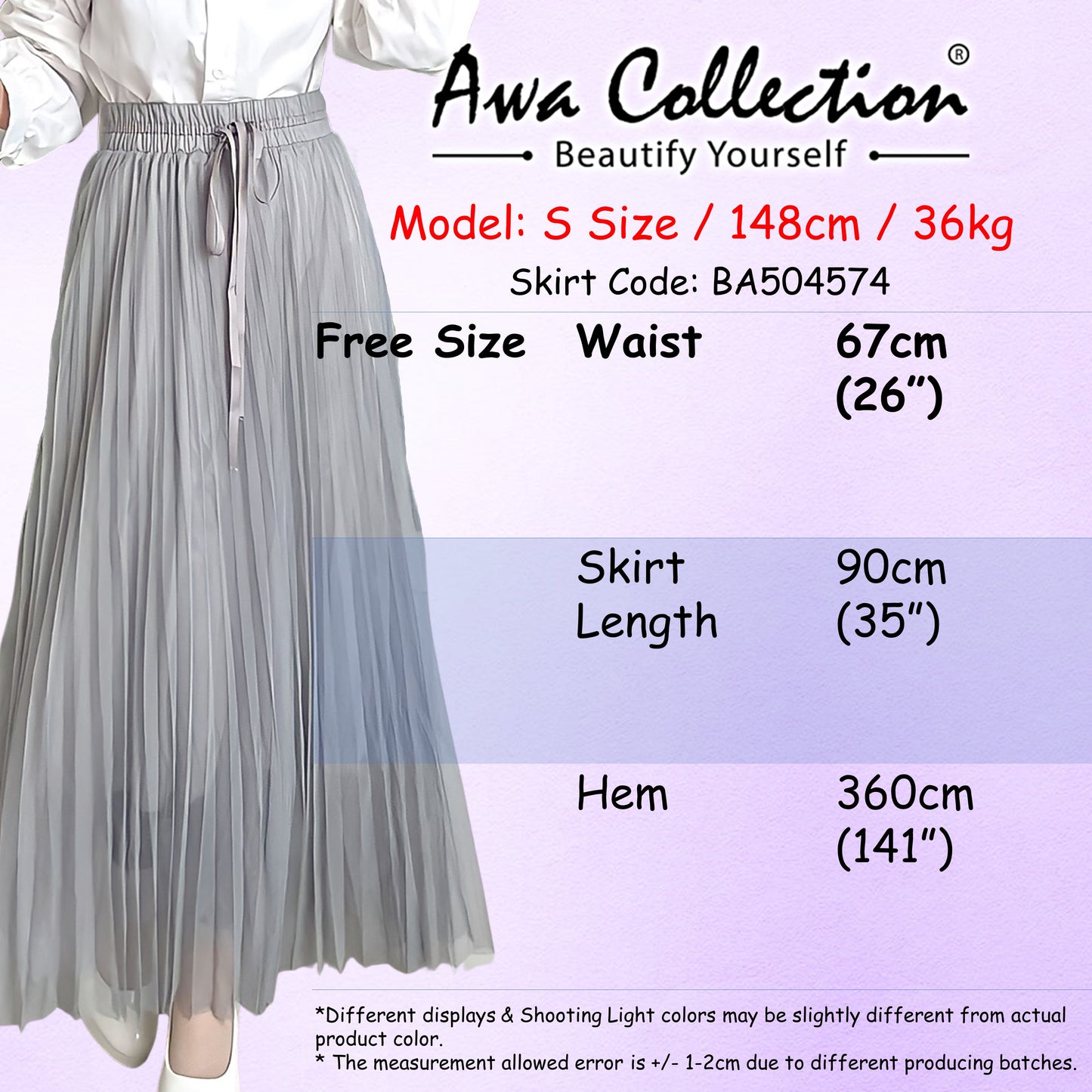 LALEESA Awa Collection BA504574 SKIRT MAVISHA 3 Layer Mesh Pleated & Tulle Skirt Muslimah Skirt Labuh Skirt Pencil
