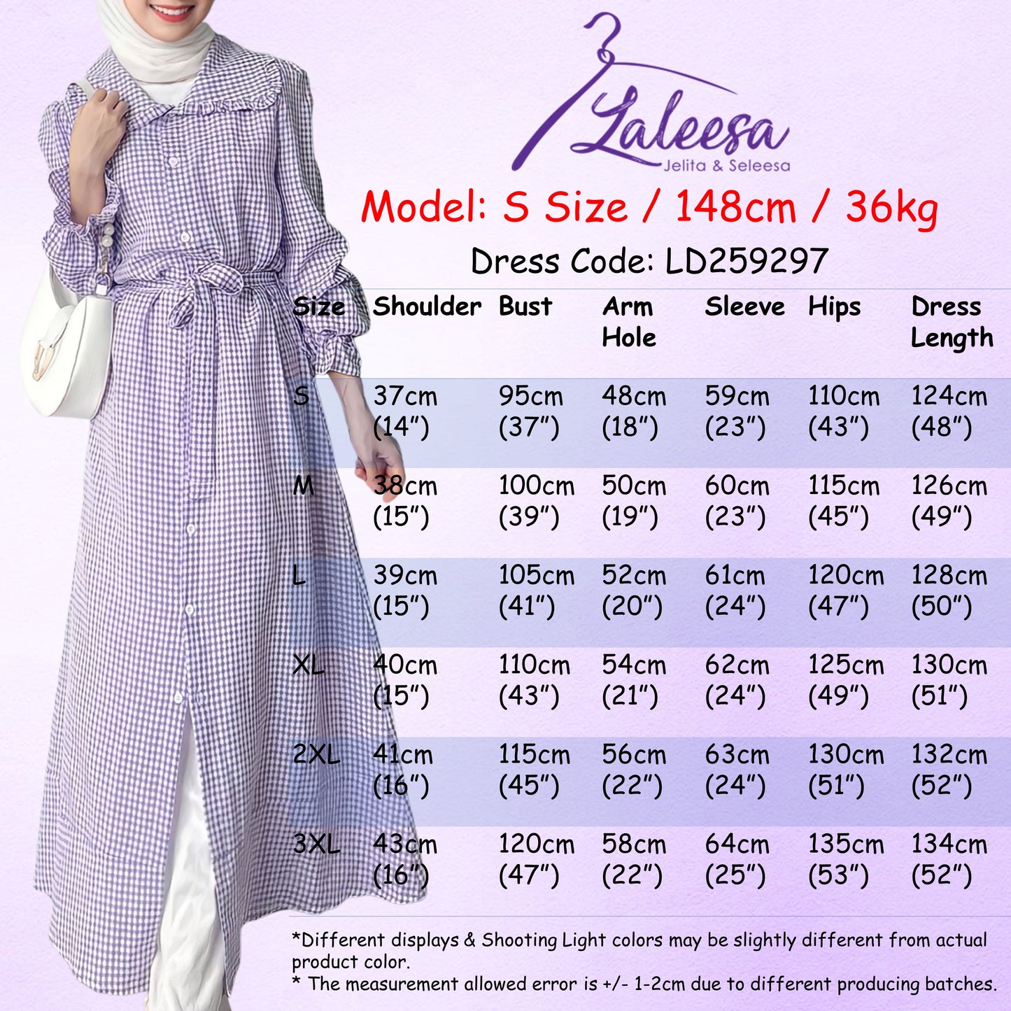 LALEESA DRESS QASEEMA LD259297 <BF Friendly Series> Checkered Button Dress Muslimah Dress Women Plus Size Baju Raya 2024