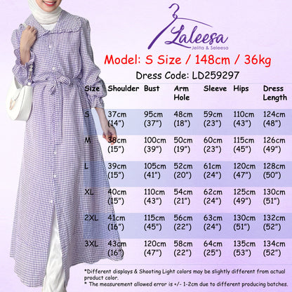 LALEESA DRESS QASEEMA LD259297 <BF Friendly Series> Checkered Button Dress Muslimah Dress Women Plus Size Baju Raya 2024