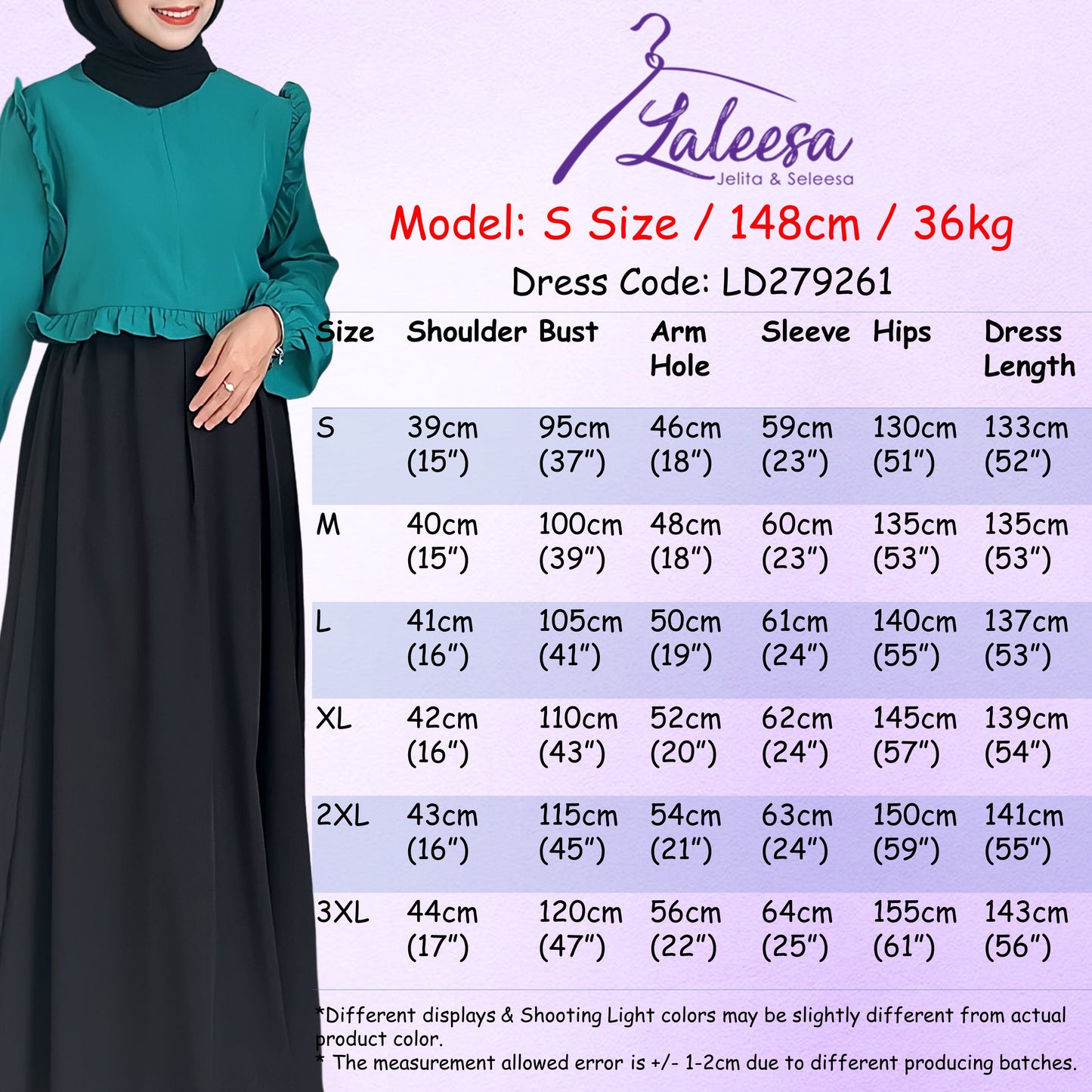LALEESA DRESS KHAIRA LD279261 <BF Friendly Series> Contrast Patchwork Dress Muslimah Dress Women Dress Jubah Abaya