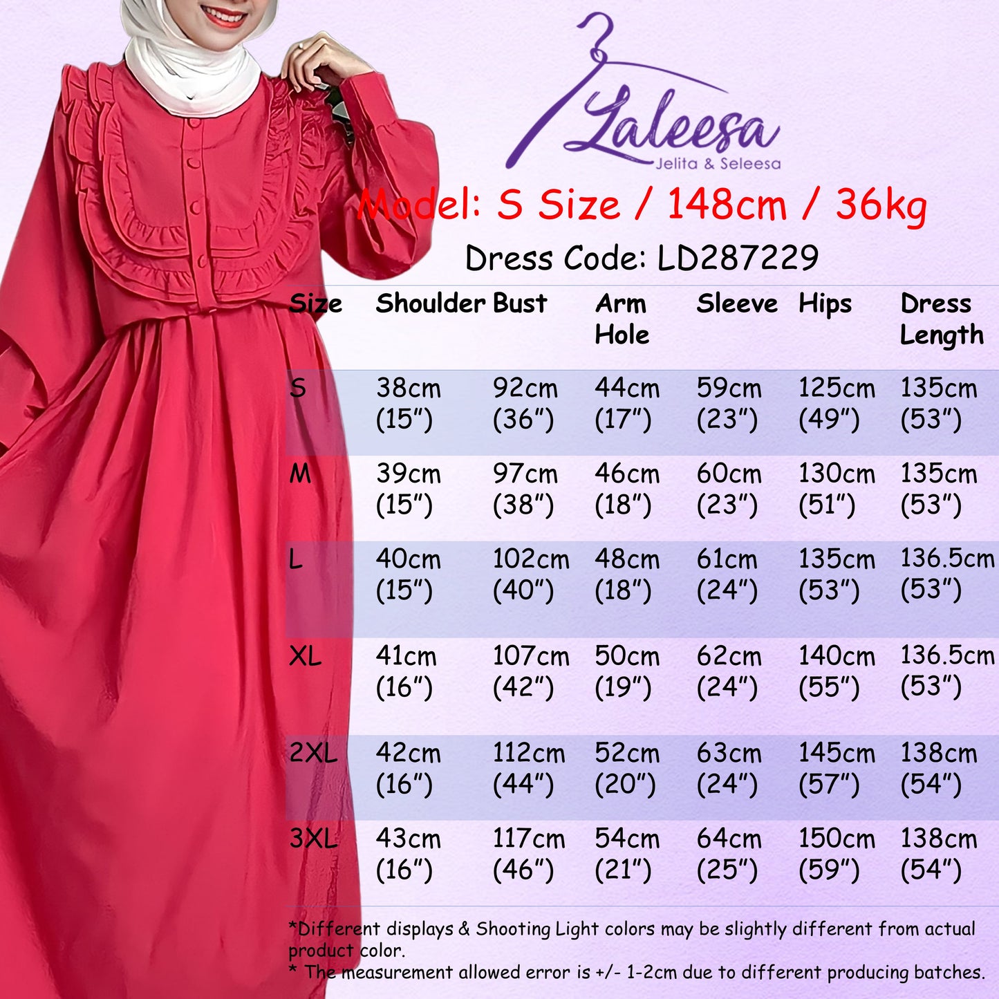 LALEESA DRESS RANI LD287229 <BF Friendly Series> Cute Ruffled Button A-Line Flowy Dress Muslimah Dress Women Dress Jubah