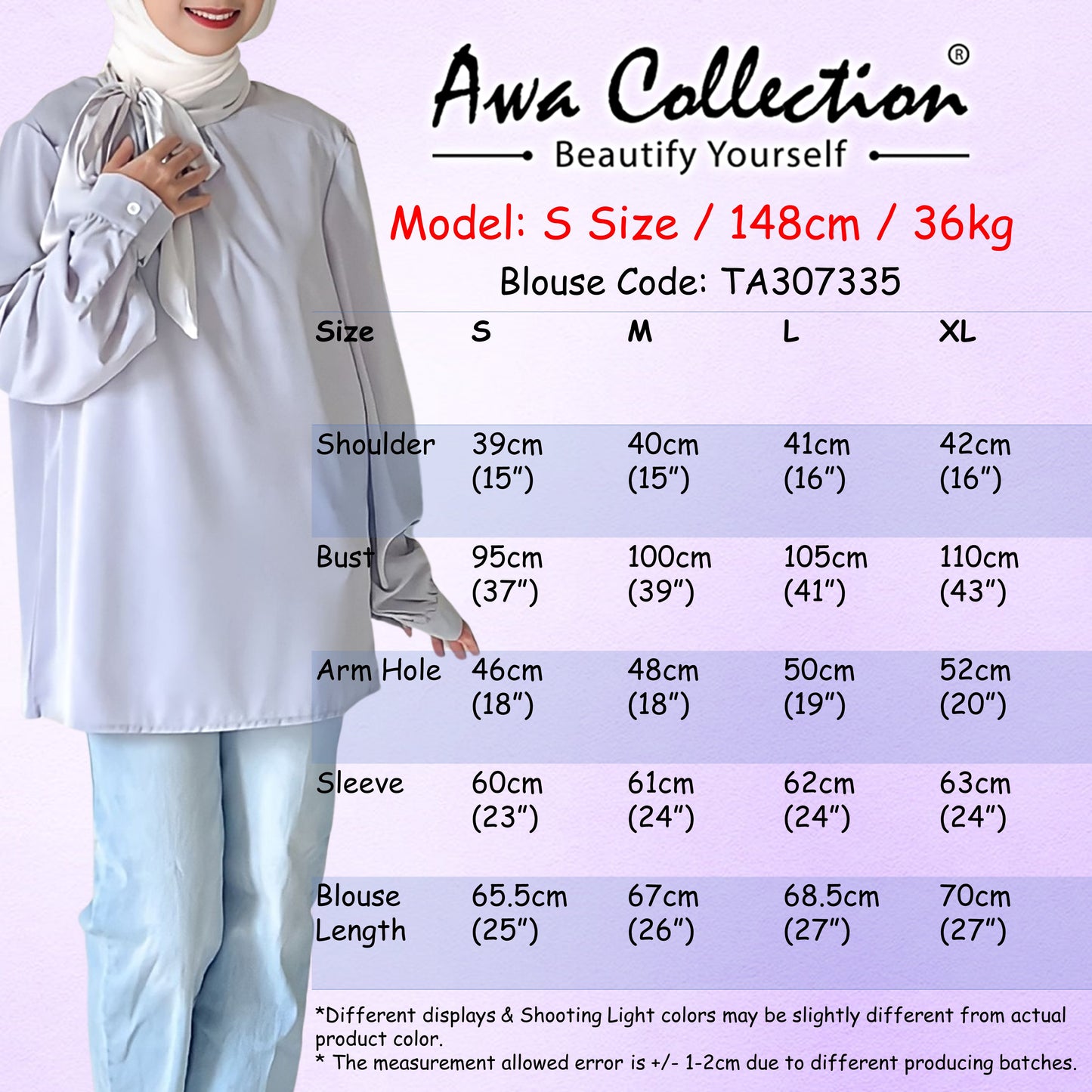 LALEESA Awa Collection TA307335 BLOUSE GHASHIA Satin Blouse Muslimah Blouse Women Blouse Baju Raya 2024