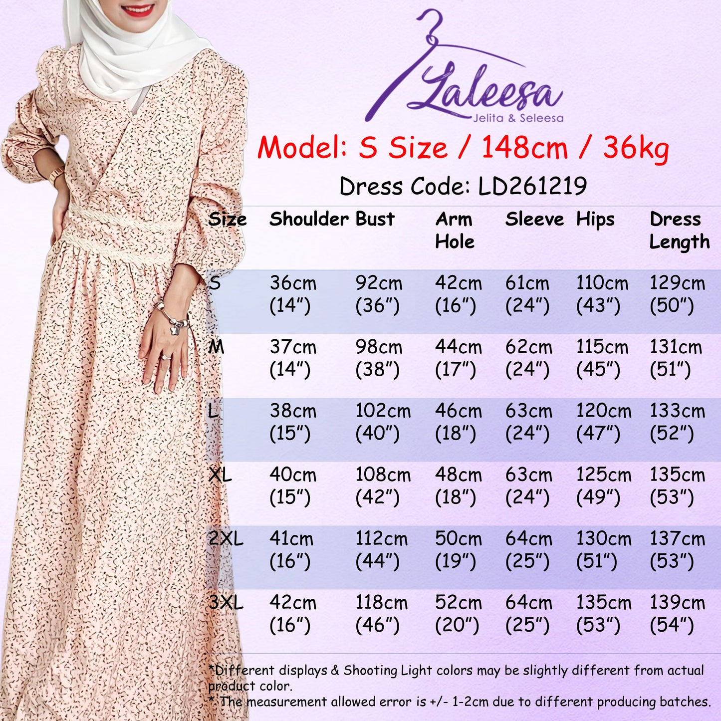 LALEESA LD261219 DRESS SAKINA Elegant Printed Floral Long Dress Muslimah Dress Women Dress Maxi Dress Abaya Muslimah