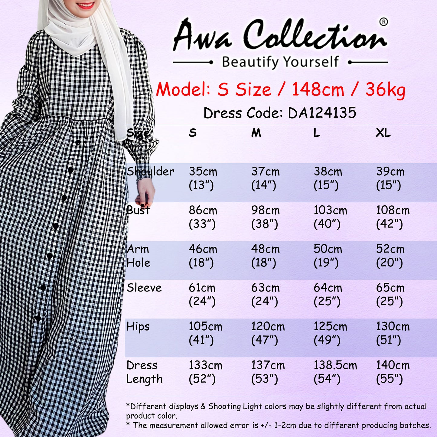 LALEESA Awa Collection DA124135 DRESS NADAA Puff Sleeve Plaid Long Dress Muslimah Dress Women Dress Baju Raya 2024
