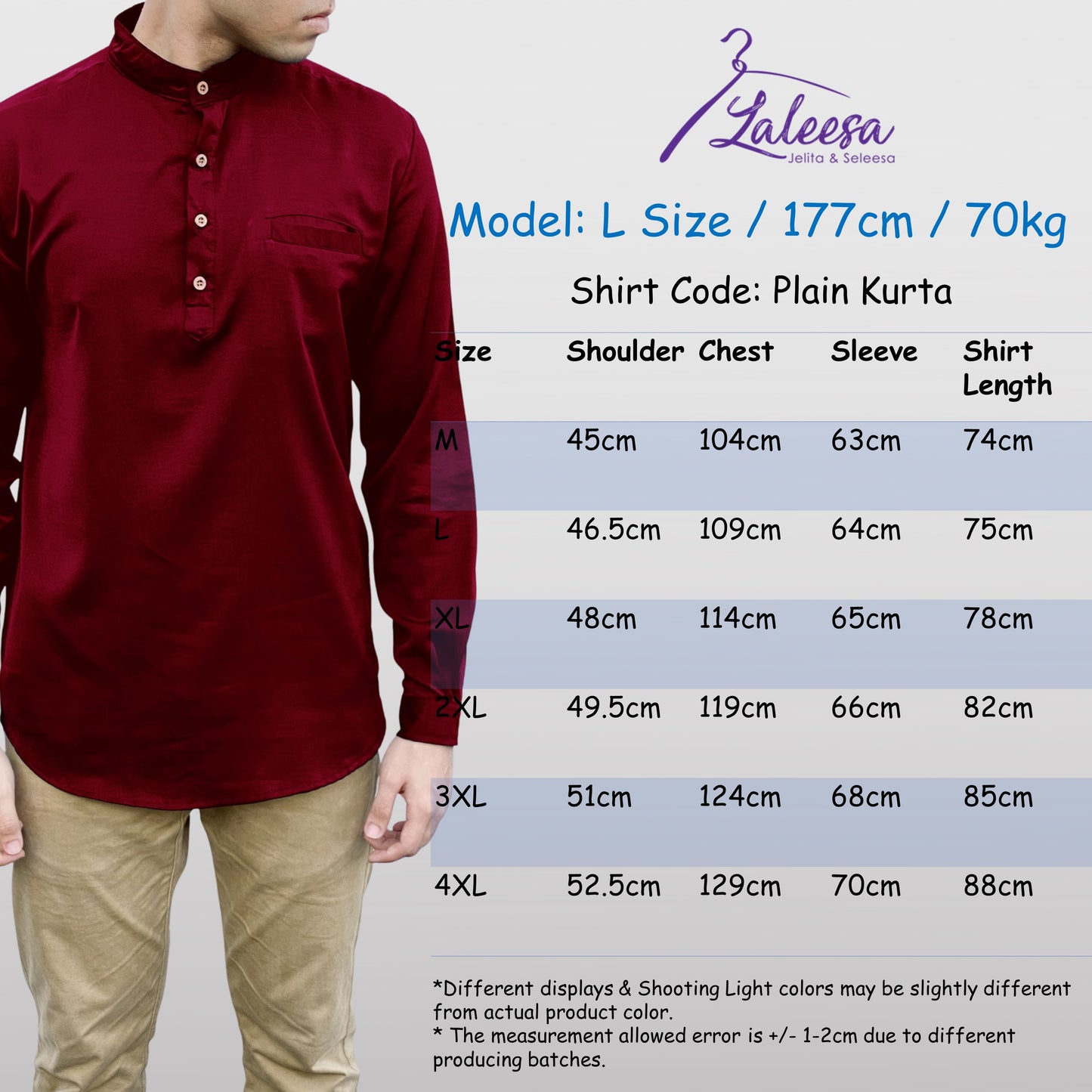 Plain Kurta Lelaki (Slim Fit) Baju Berkolar Casual Formal Men Shirt Men Baju Lelaki Baju Raya 2024