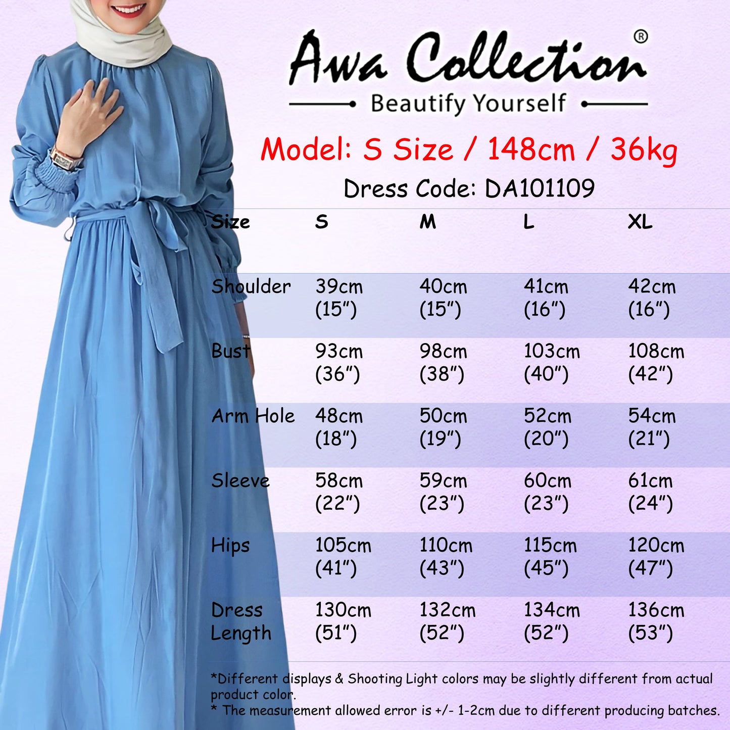LALEESA Awa Collection DA101109 DRESS LAMIYA Plain Colour Belted Long Dress Muslimah Dress Women Dress Maxi Dress