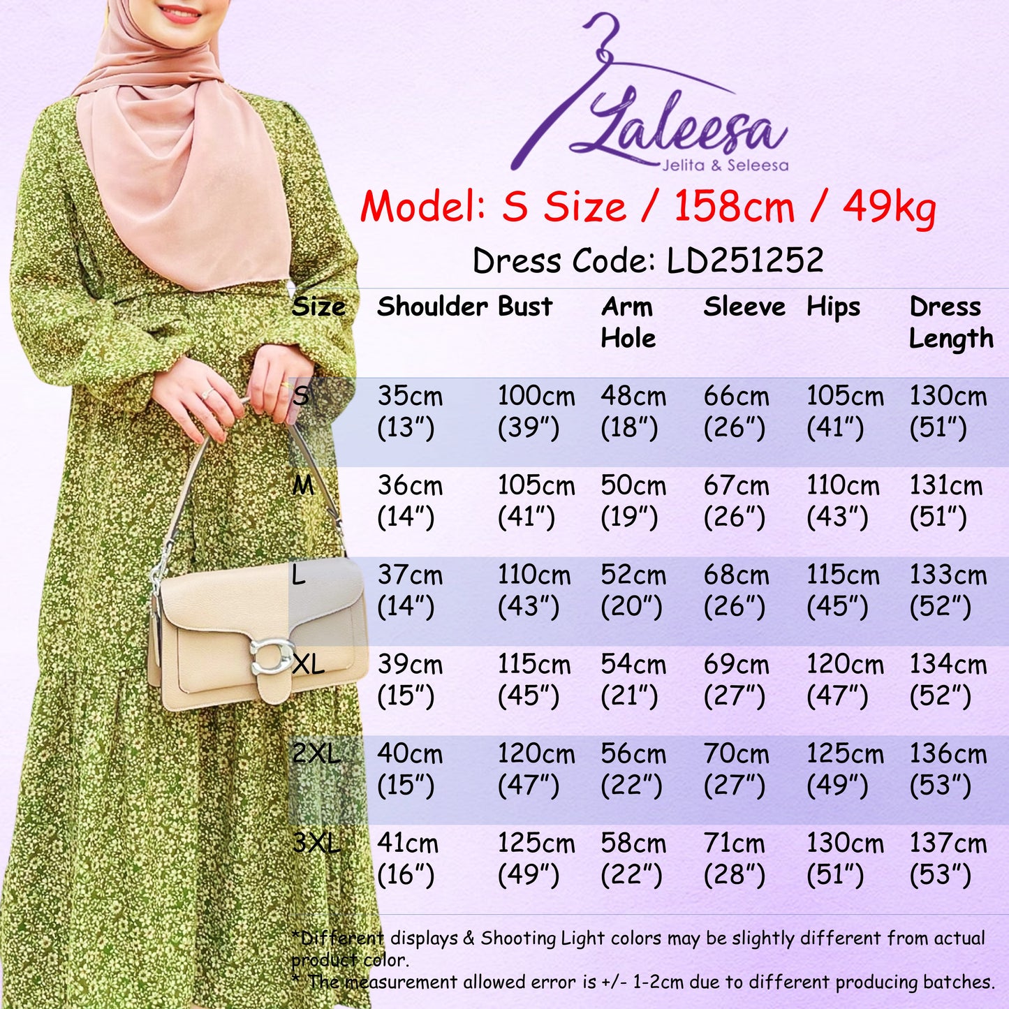 LALEESA DRESS AMINA LD251252 <BF Friendly Series> Floral Stand Collar Puff Sleeve Dress Muslimah Dress Women Dress Jubah