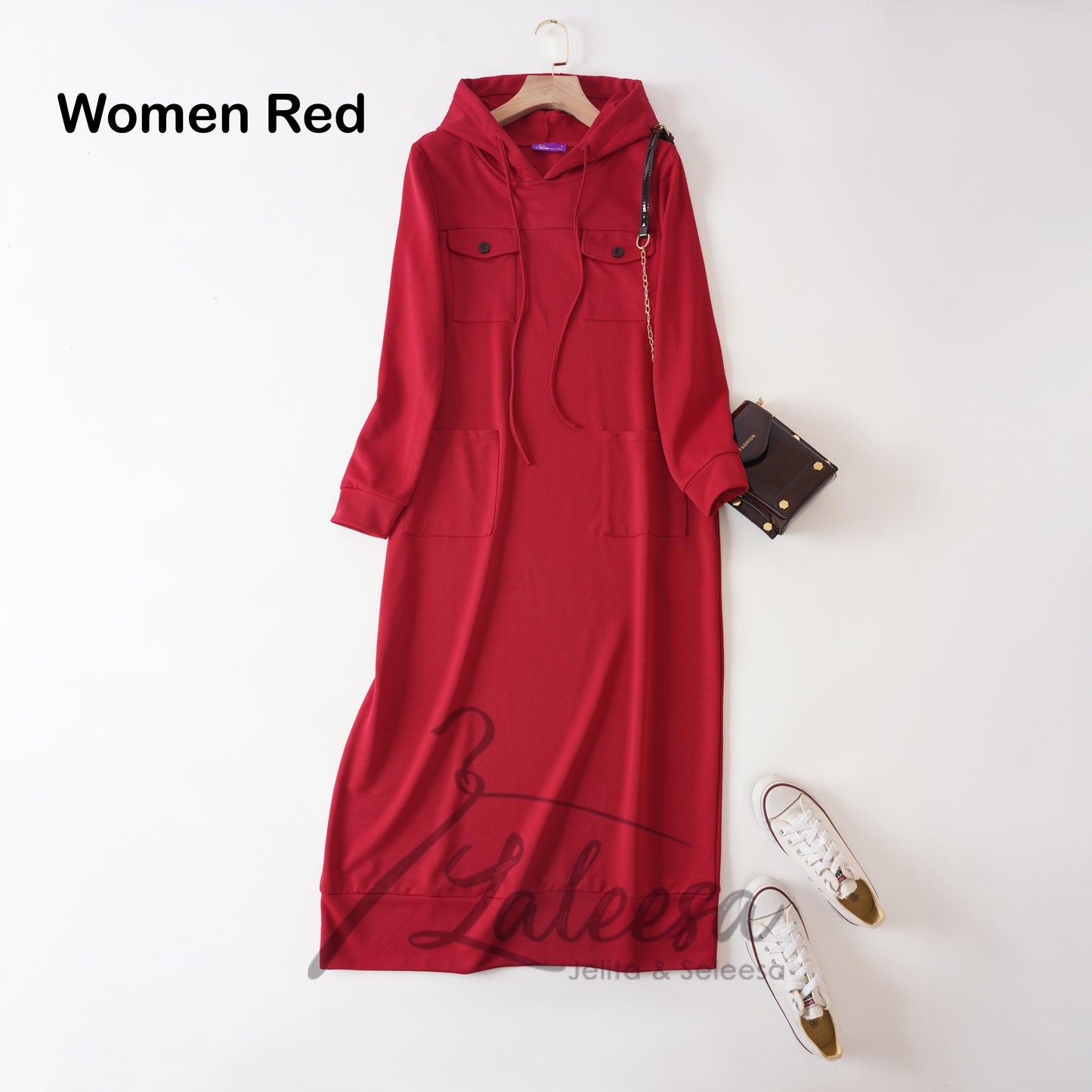 LALEESA DRESS HOODIE POCKET LD277249 <Long Hoodie Series> Long Hoodie Dress Muslimah Dress Woman