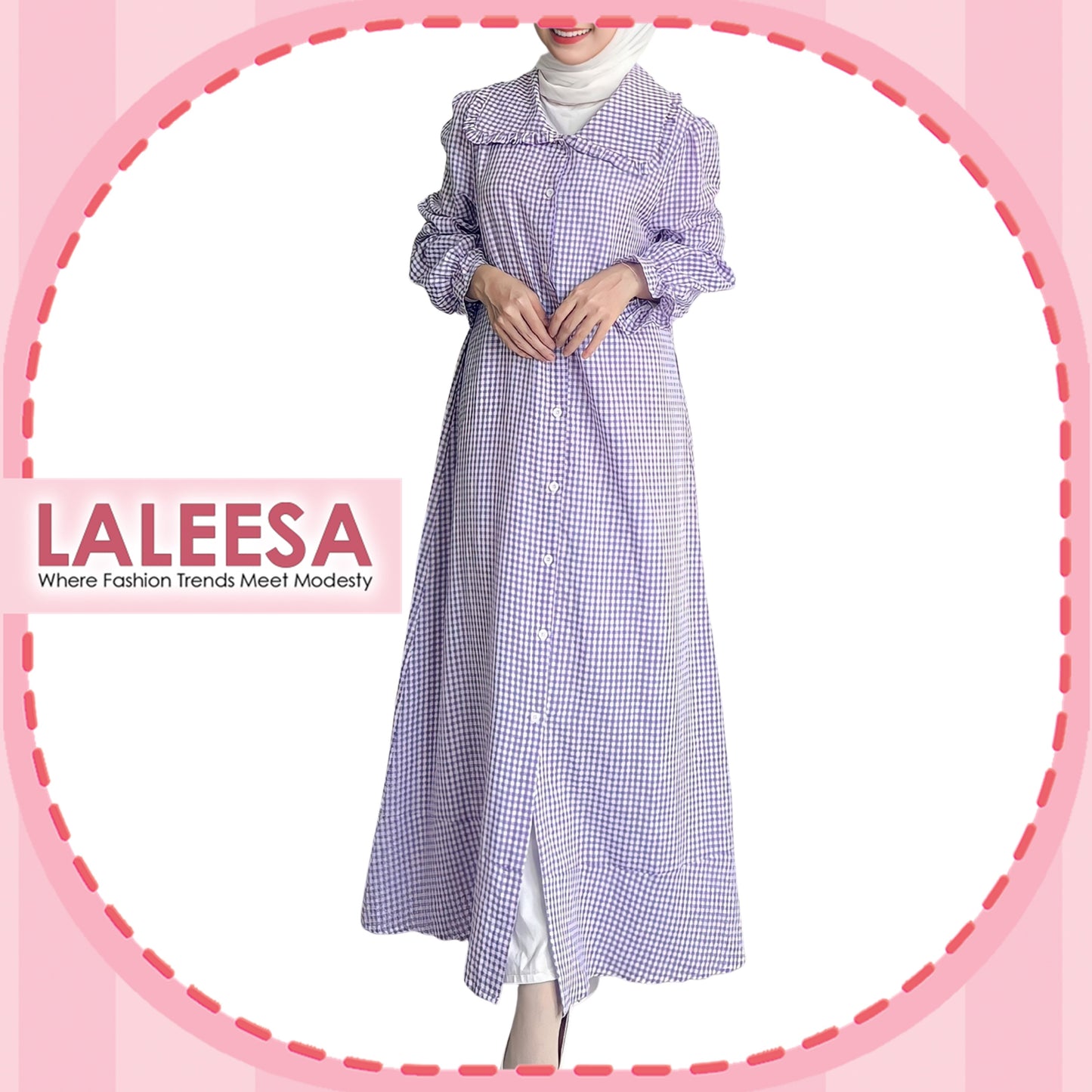 LALEESA DRESS QASEEMA LD259297 <BF Friendly Series> Checkered Button Dress Muslimah Dress Women Plus Size Baju Raya 2024