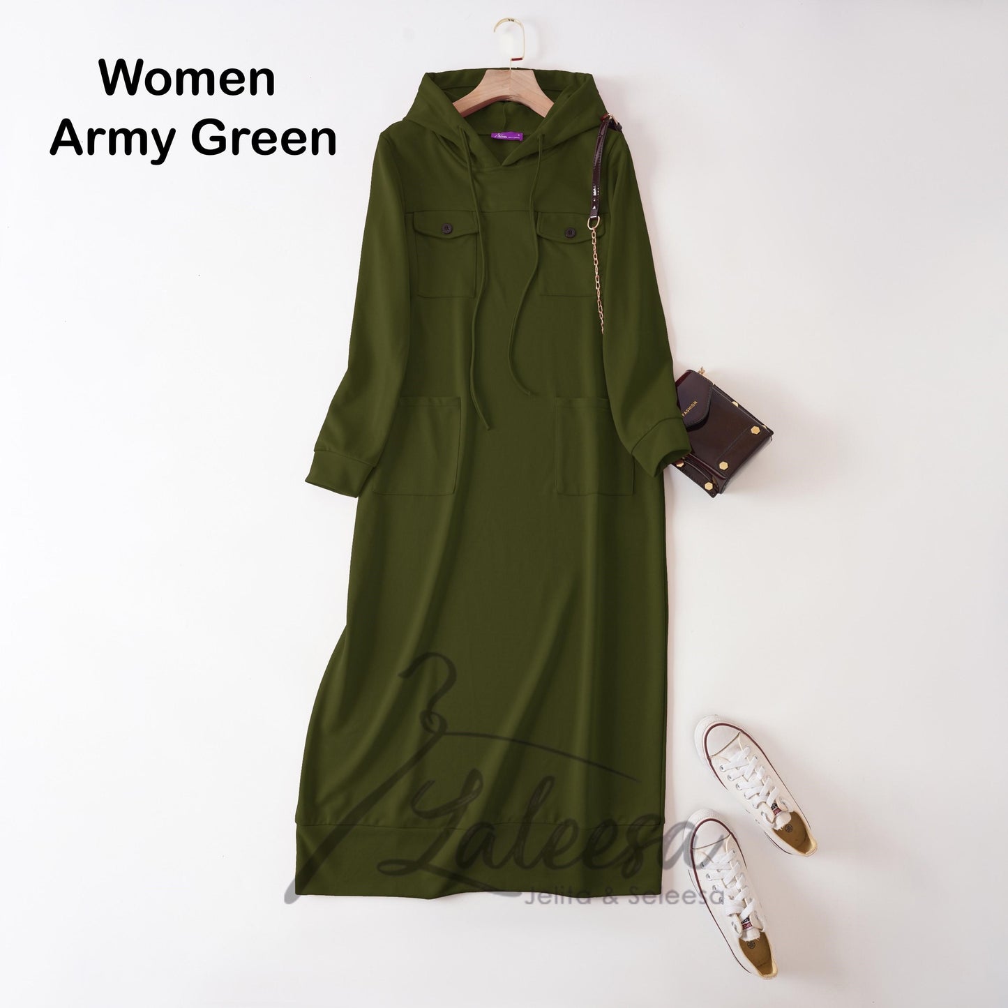 LALEESA DRESS HOODIE POCKET LD277249 <Long Hoodie Series> Long Hoodie Dress Muslimah Dress Woman