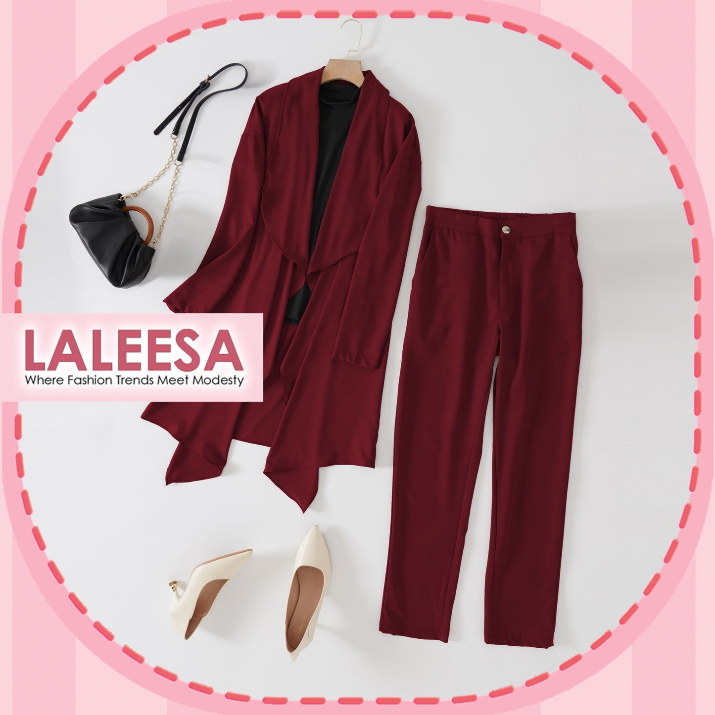 LALEESA (Cardigan + Sleeveless Inner + Pants) SW847834 SET JOYA 3 In 1 Set Wear Jubah Muslimah Plus Size Baju Raya 2024