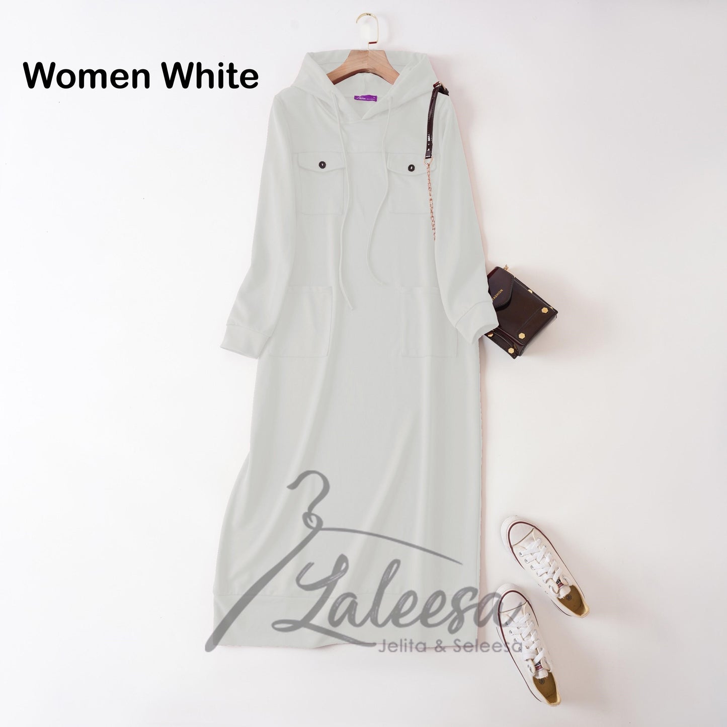 LALEESA DRESS HOODIE POCKET LD277249 <Long Hoodie Series> Long Hoodie Dress Muslimah Dress Woman