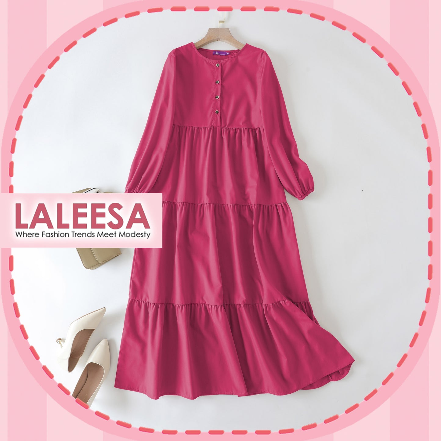 LALEESA DRESS WAFIA LD264242 <BF Friendly Series> Front Button Tiered Dress Muslimah Dress Plus Size Baju Raya 2024