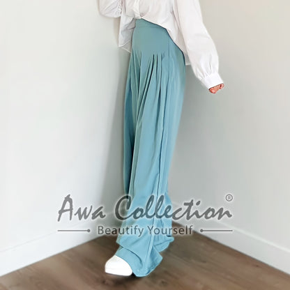 LALEESA Awa Collection BA505565 PANTS NASHWA High Waist Sage Wide Leg Trouser Pants Women Pants Seluar Perempuan