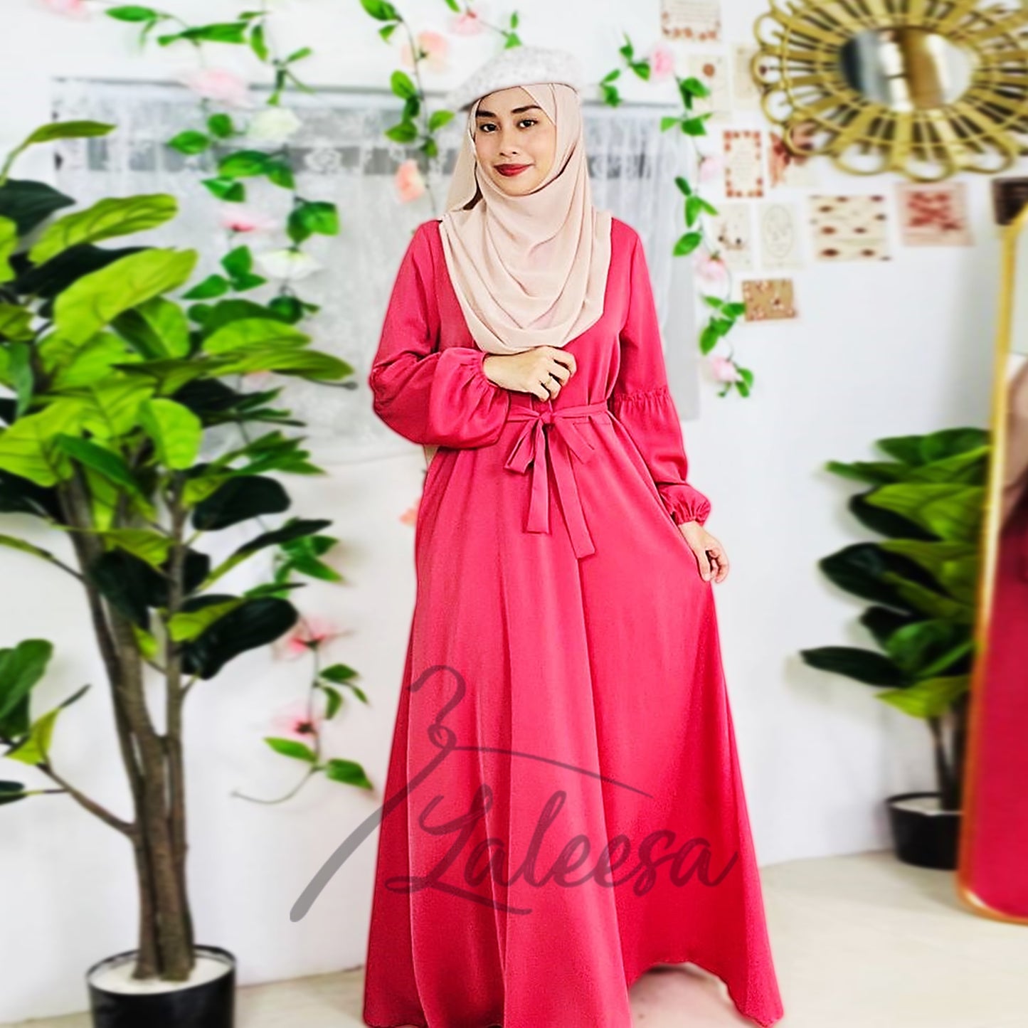 LALEESA DRESS DIYA LD269297 <BF Friendly Series> Plain Color Front Zipper Belted Long Dress Plus Size Baju Raya 2024