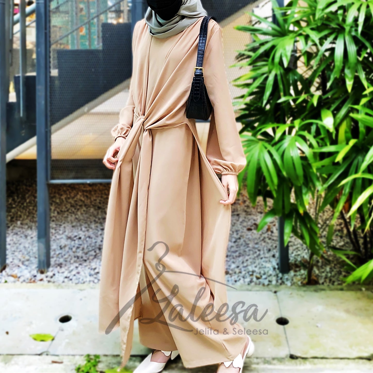 LALEESA (Jumpsuit + Cardigan) SW840820 SET FAYONA 2 Piece Belted Jumpsuit Dress Muslimah Plus Size Baju Raya 2024