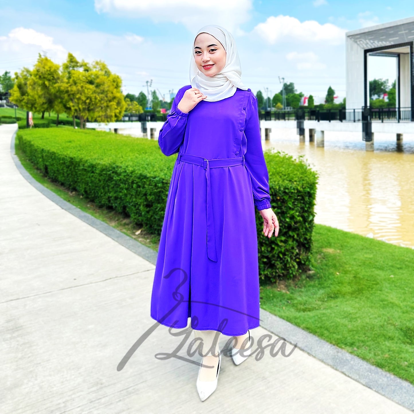 LALEESA TB431428 BLOUSE RABIA Tunic Belt Blouse Muslimah Blouse Women Blouse Baju Muslimah Plus Size Baju Raya 2024