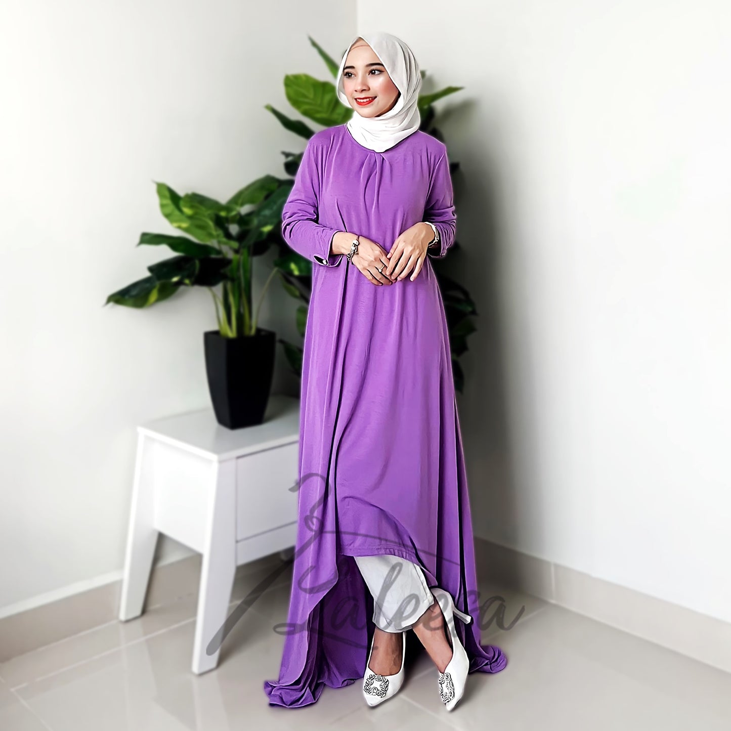 LALEESA LD258286 DRESS NAFISA Plain Round Neck Casual Long Dress Muslimah Dress Women Dress Plus Size Baju Raya 2024