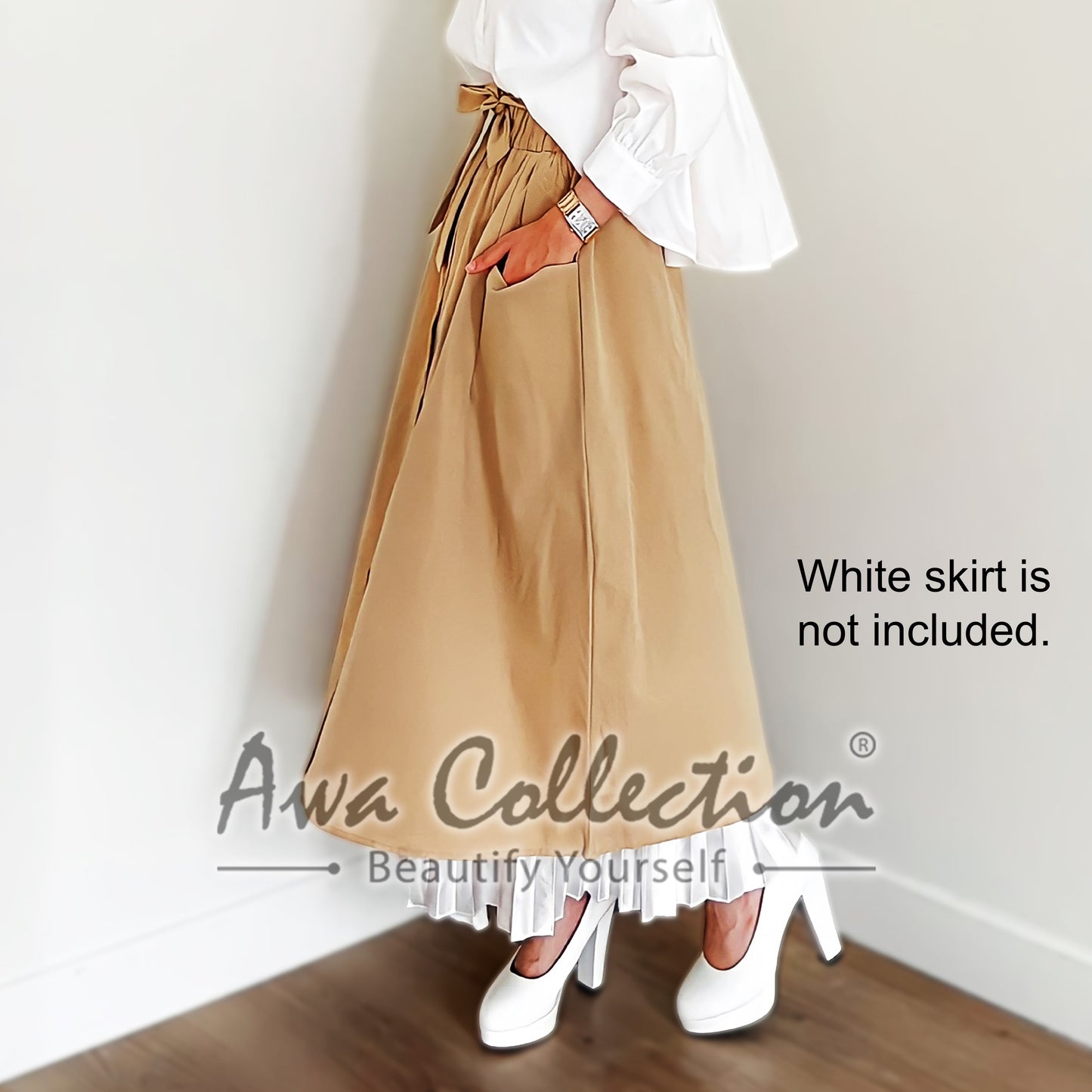 LALEESA Awa Collection BA507547 SKIRT RANIA Button Through Belted Paperbag Skirt Muslimah Skirt Labuh Skirt Pencil