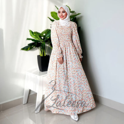 LALEESA LD260208 DRESS RAHANA Floral Square Neck Rubber Waist Long Dress Muslimah Dress Women Plus Size Baju Raya 2024