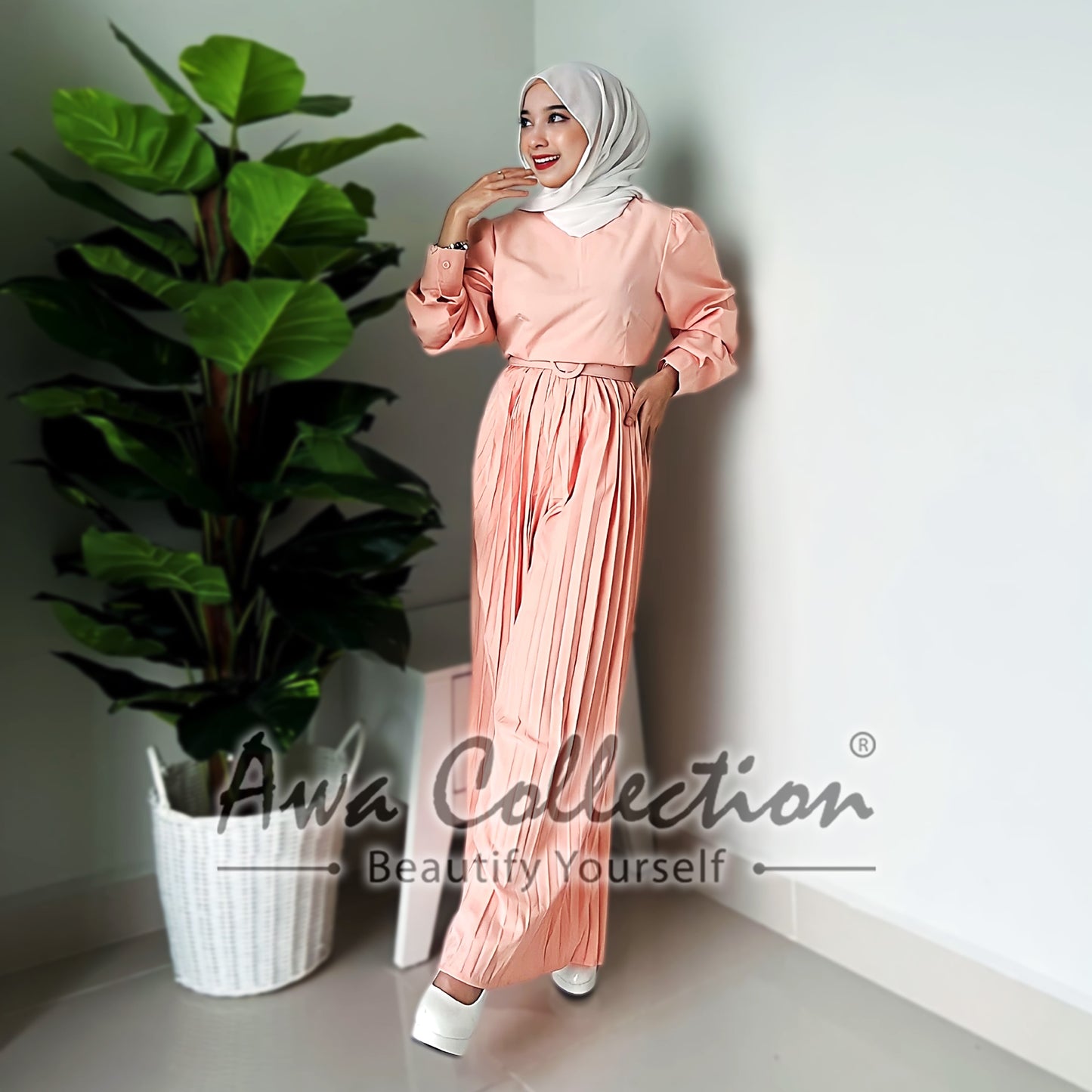 LALEESA Awa Collection SA703772 SET BARSA Pleated Rompers Jumpsuit Dress Muslimah Dress Women Dress Baju Raya 2024