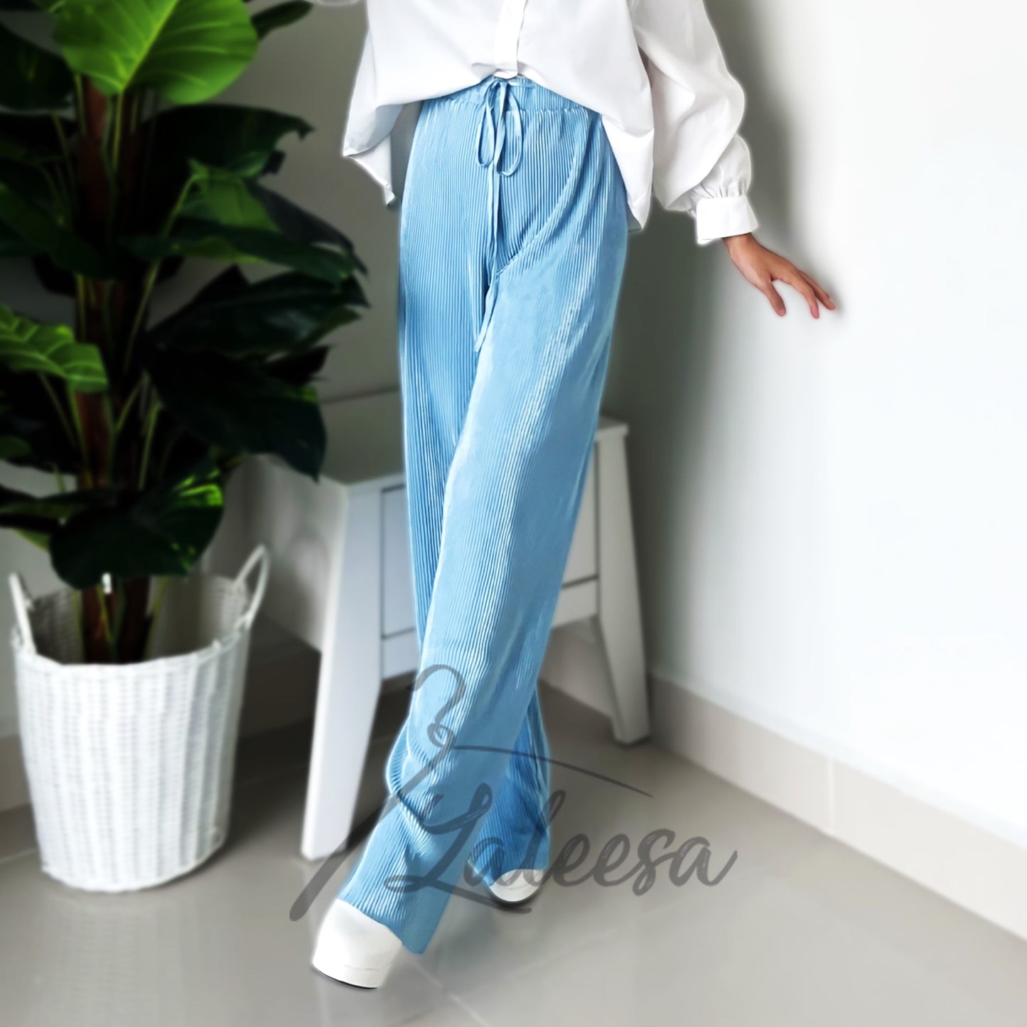 LALEESA PANTS ZOONA PS660640 <Ironless Series> (Ironless) High Waist Rubber Waist Loose Straight Long Pants Women Pants