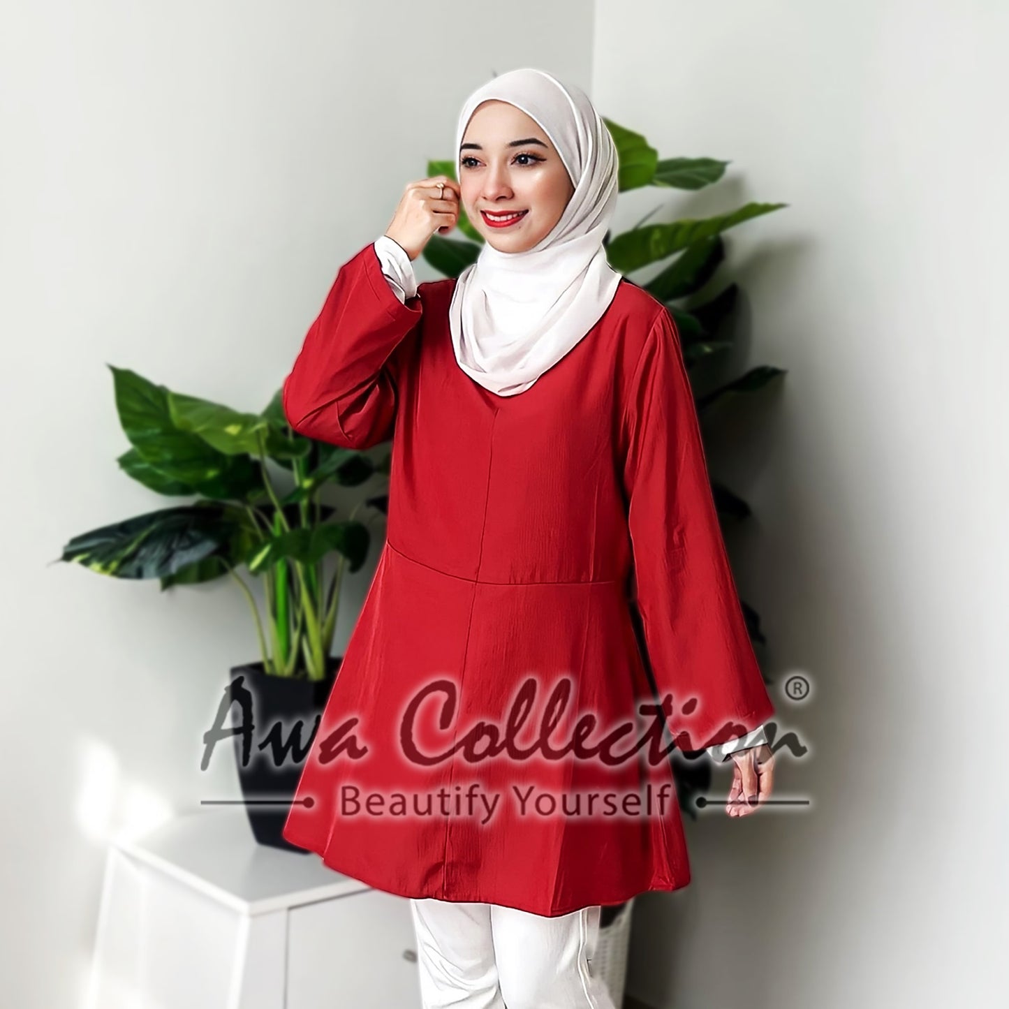 LALEESA Awa Collection TA303371 BLOUSE AFREEDA 3/4 Sleeve Women Bow Blouse Muslimah Blouse Women Blouse Baju Raya 2024