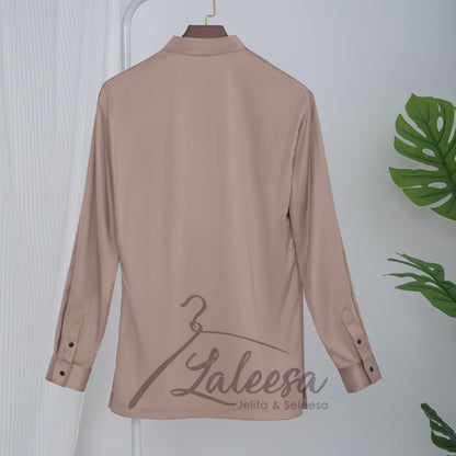 LALEESA E0302 Kurta Cekak Musang (Slim Fit) Satin Berkilat Baju Berkolar Men Shirt Men Baju Lelaki Baju Raya 2024