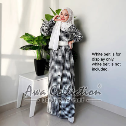 LALEESA Awa Collection DA124135 DRESS NADAA Puff Sleeve Plaid Long Dress Muslimah Dress Women Dress Baju Raya 2024