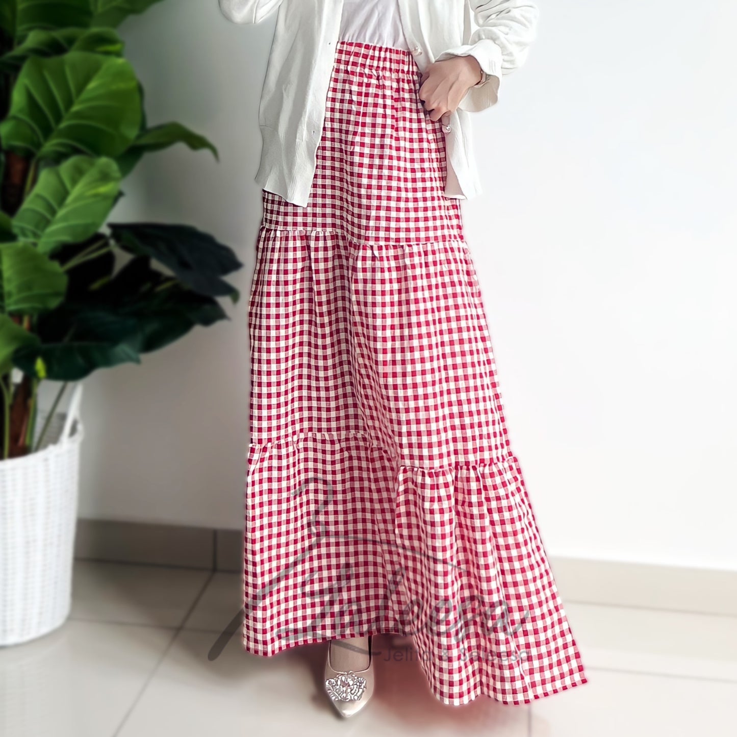 LALEESA PS656606 SKIRT SARITA Fashion High Waist Ruffles Plaid Skirt Muslimah Skirt Labuh Skirt Pencil Skirt Kembang