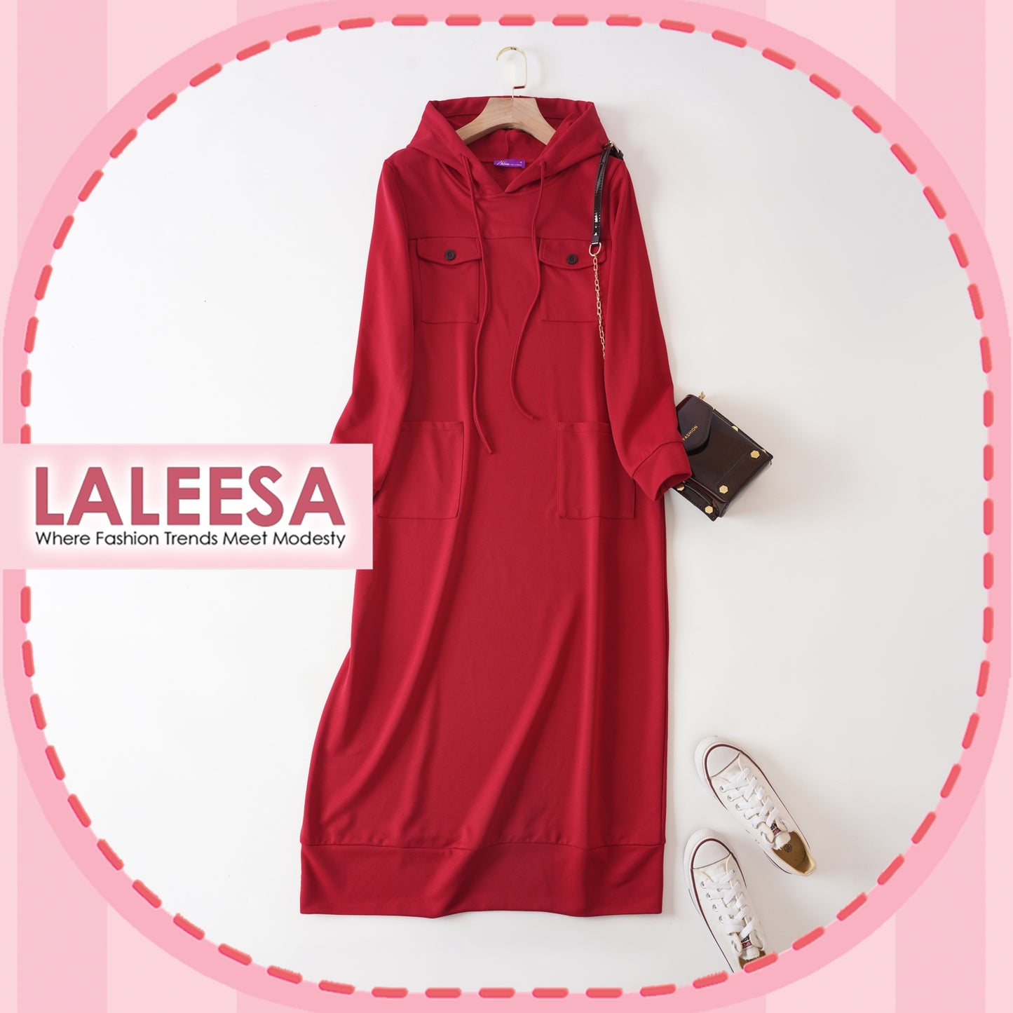 LALEESA DRESS HOODIE POCKET LD277249 <Long Hoodie Series> Long Hoodie Dress Muslimah Dress Woman