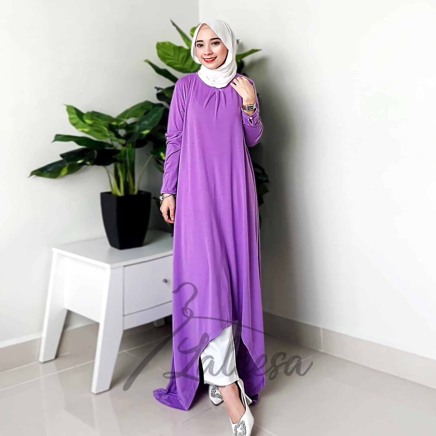 LALEESA LD258286 DRESS NAFISA Plain Round Neck Casual Long Dress Muslimah Dress Women Dress Plus Size Baju Raya 2024