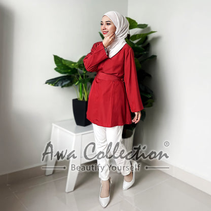 LALEESA Awa Collection TA303371 BLOUSE AFREEDA 3/4 Sleeve Women Bow Blouse Muslimah Blouse Women Blouse Baju Raya 2024