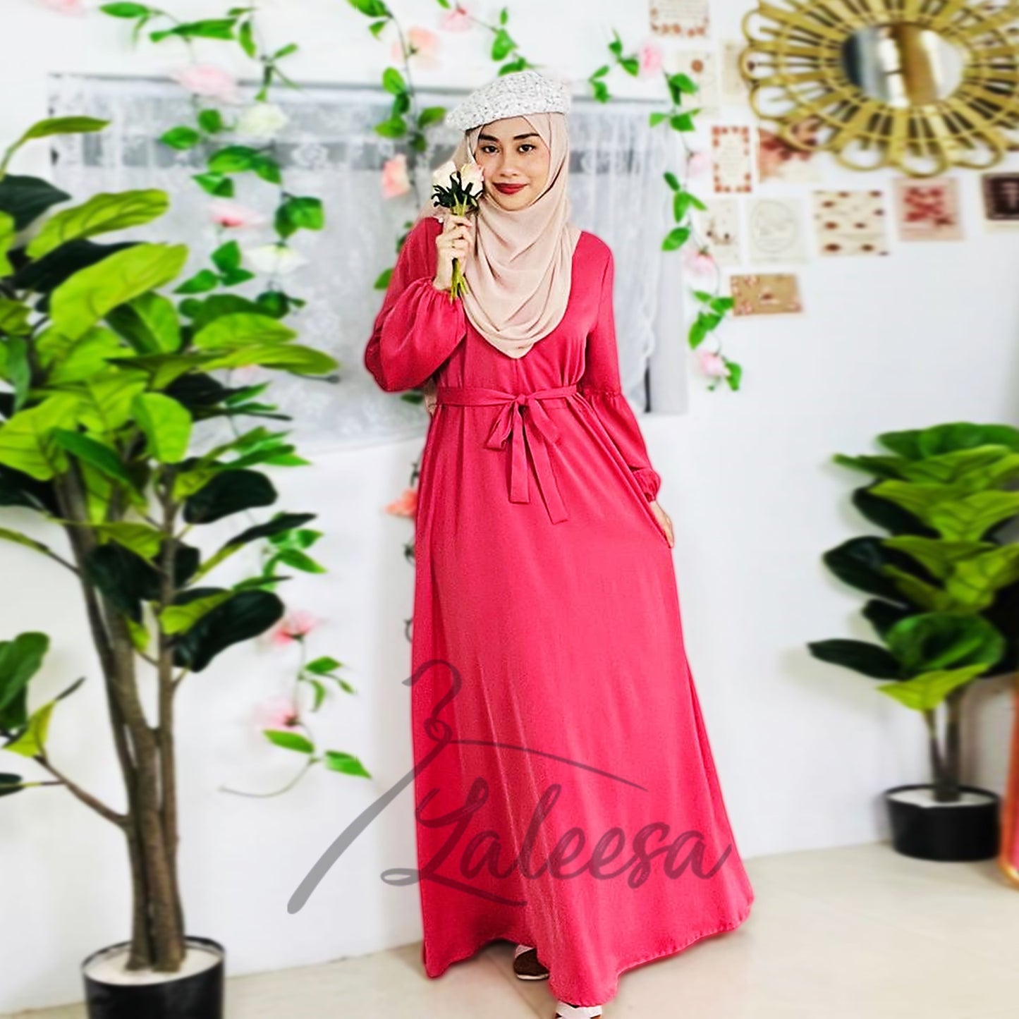 LALEESA DRESS DIYA LD269297 <BF Friendly Series> Plain Color Front Zipper Belted Long Dress Plus Size Baju Raya 2024