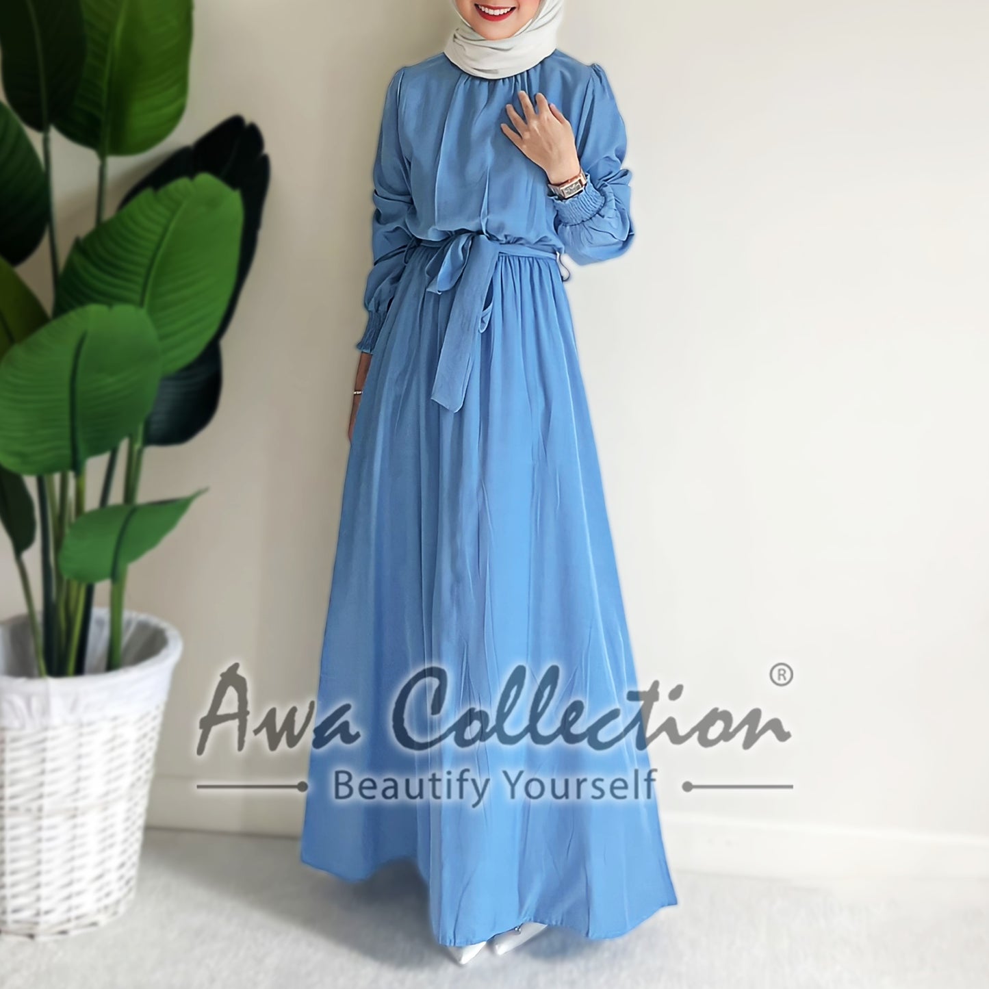 LALEESA Awa Collection DA101109 DRESS LAMIYA Plain Colour Belted Long Dress Muslimah Dress Women Dress Maxi Dress