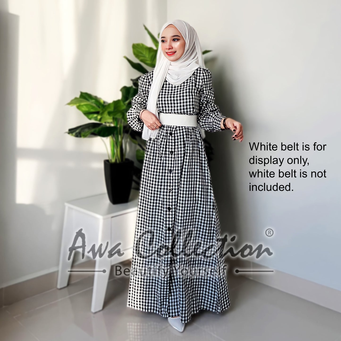 LALEESA Awa Collection DA124135 DRESS NADAA Puff Sleeve Plaid Long Dress Muslimah Dress Women Dress Baju Raya 2024