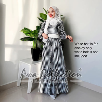 LALEESA Awa Collection DA124135 DRESS NADAA Puff Sleeve Plaid Long Dress Muslimah Dress Women Dress Baju Raya 2024