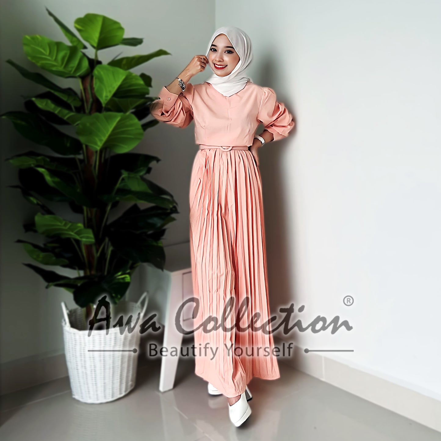 LALEESA Awa Collection SA703772 SET BARSA Pleated Rompers Jumpsuit Dress Muslimah Dress Women Dress Baju Raya 2024